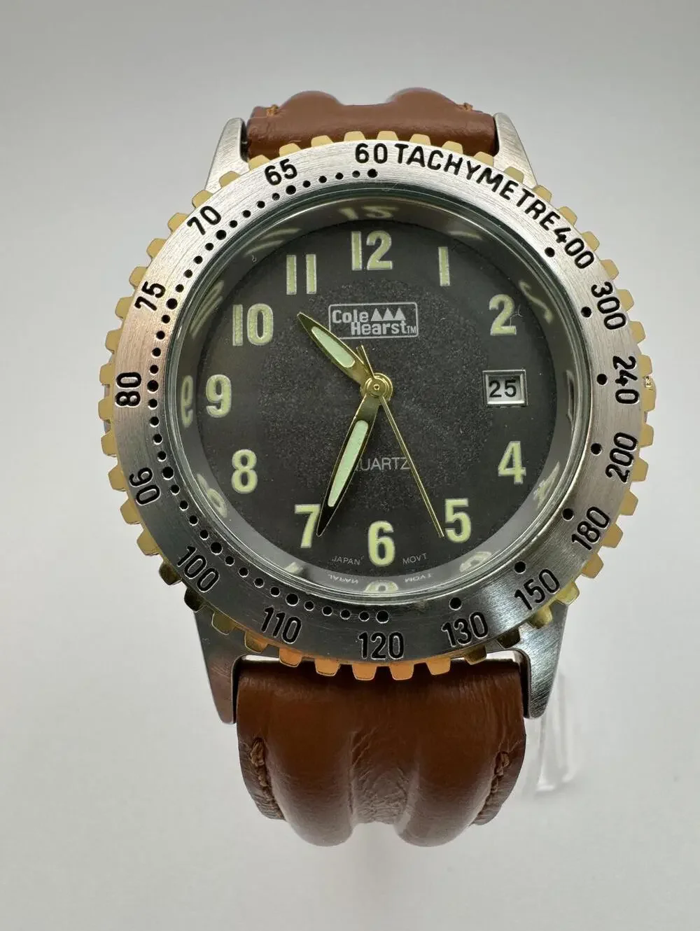 Cole Hearst Quartz Watch – 40 mm Two-Tone Bezel, Brown Leather, Box, New Battery